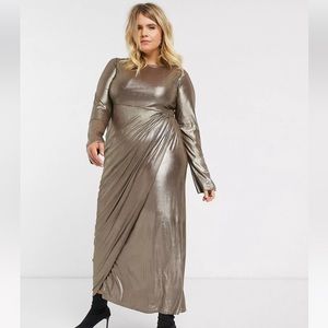ASOS Verona Curve maxi dress with drape wrap front in silver glitter ✨